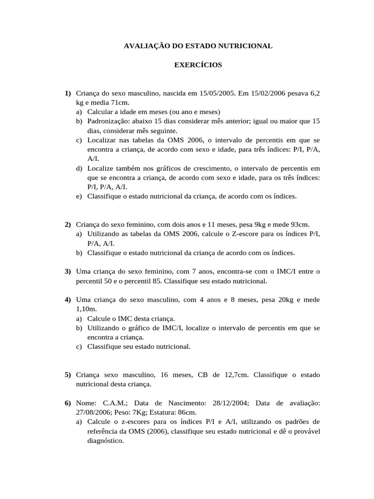 Avaliação do Estado Nutricional Infantil | PDF | Índice de massa ...