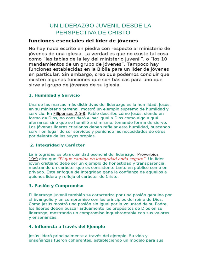 un Liderazgo Juvenil desde la Perspectiva de Cristo04Apr | PDF ...