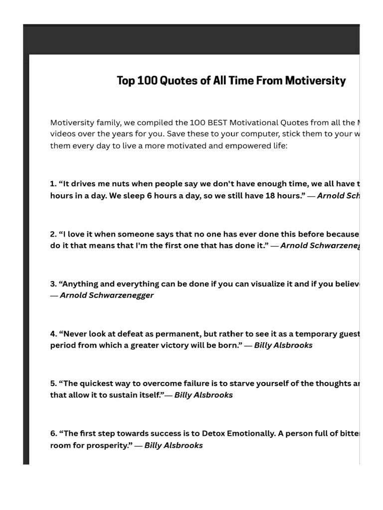 Top 100 Quotes of All Time From Motiversity - PDF - Google Drive | PDF