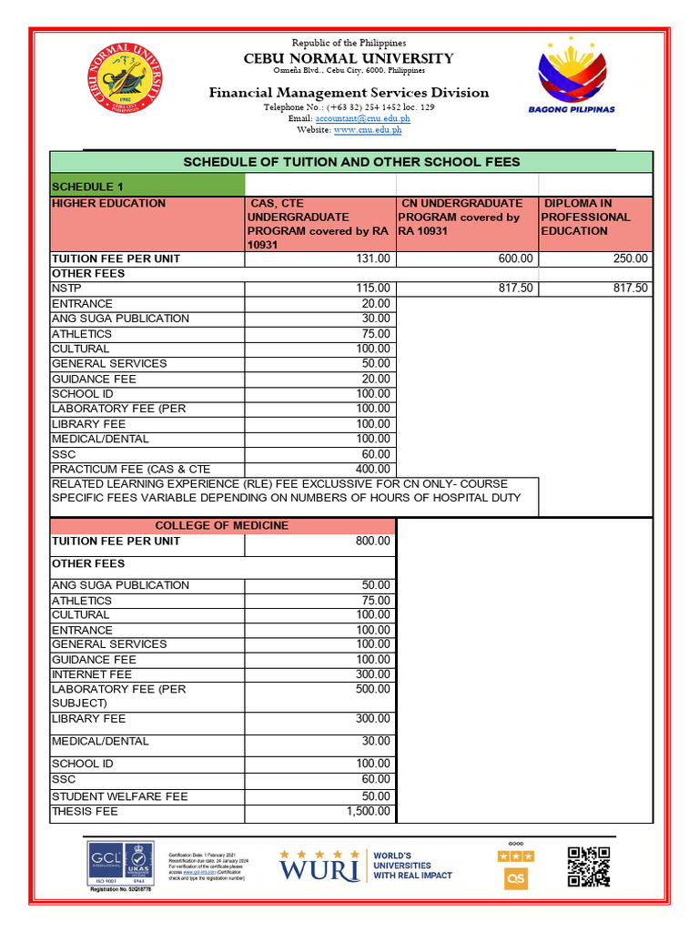 Cebu Normal University Tuition Fees 2023 | PDF | Academia | Higher ...