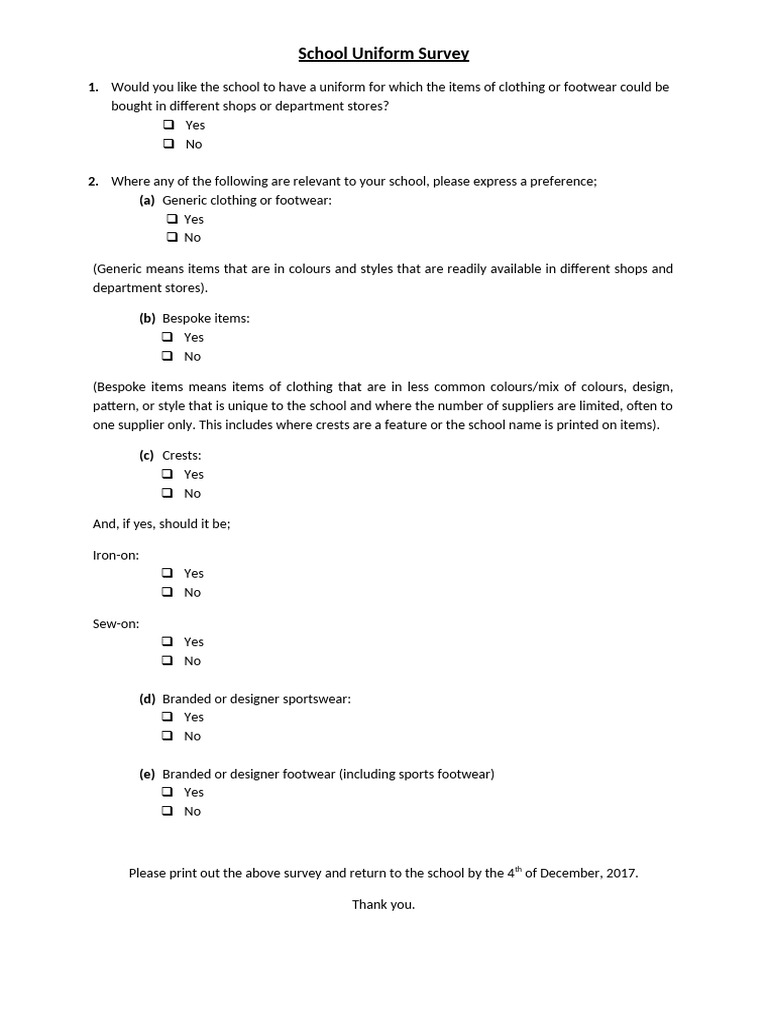 School Uniform Preference Survey | PDF