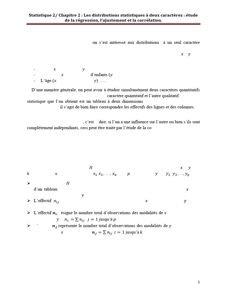 Distributions statistiques à deux caractères | PDF | Loi de probabilité ...