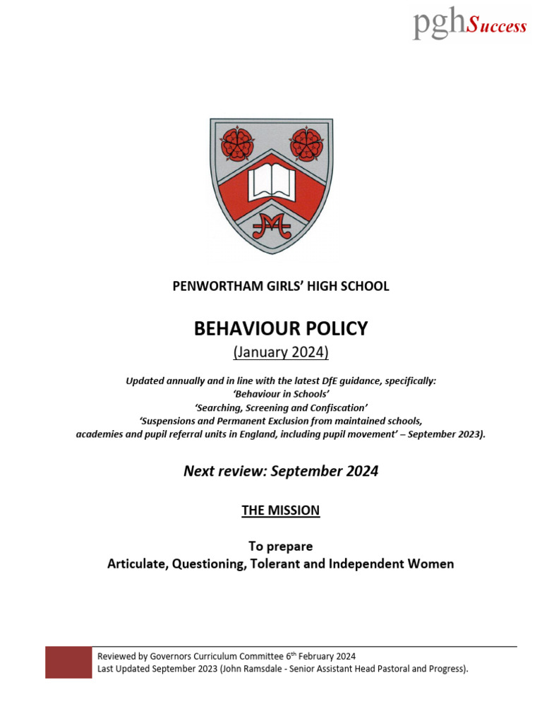 Behaviour Policy January 2024 | PDF | Teachers | Bullying