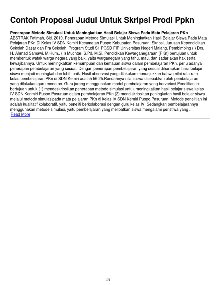 Contoh Proposal Judul Untuk Skripsi Prodi Ppkn