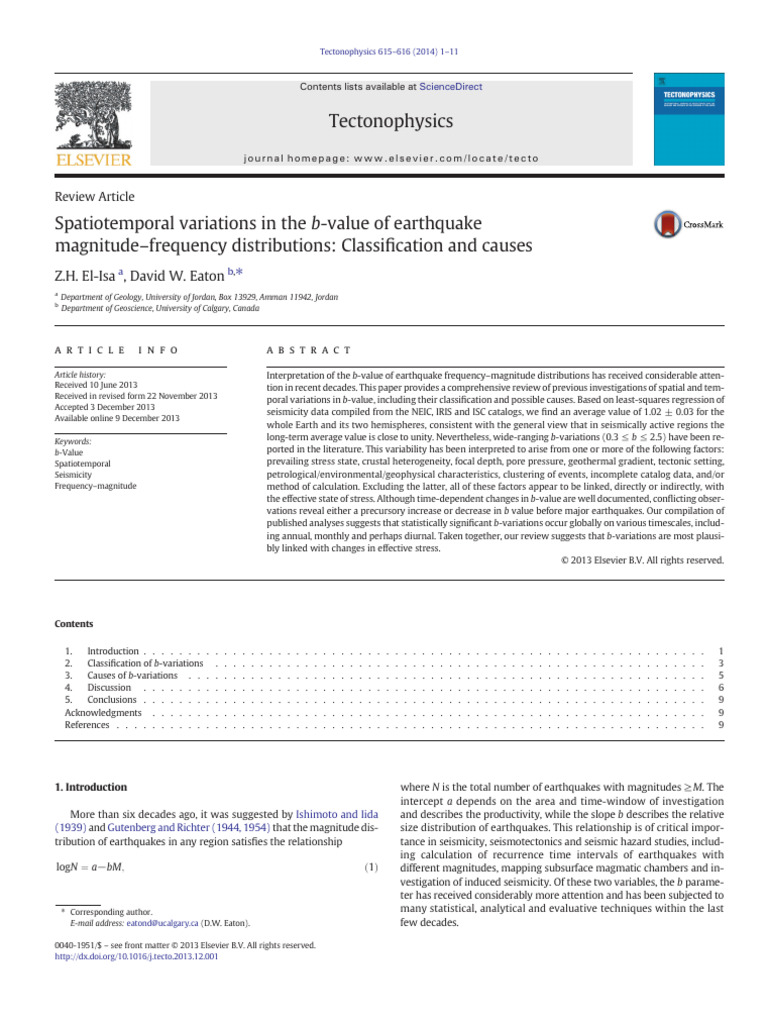 El-Isa & Eaton (2013) - Spatiotemporal Variations in The B-Value of ...