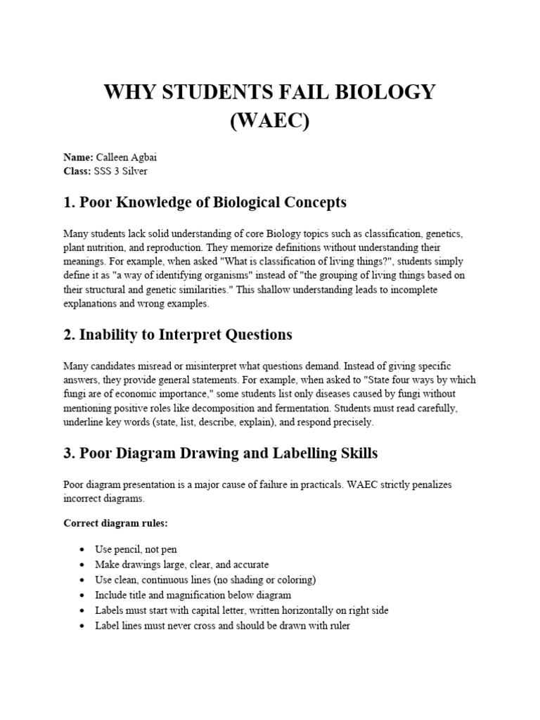 Reasons Students Fail Biology Exams | PDF