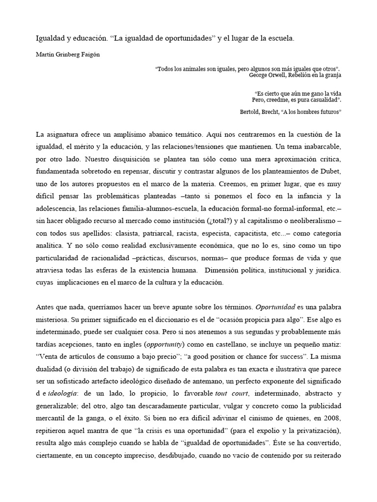 Igualdad de Oportunidades en Educación | PDF | Desigualdad social ...