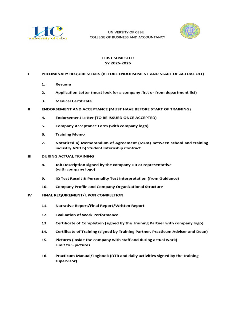 OJT Requirements for UC Business Students | PDF