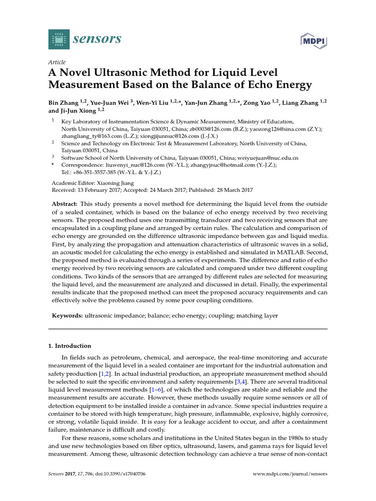 Ultrasonic Liquid Level Measurement Method | PDF | Ultrasound | Acoustics