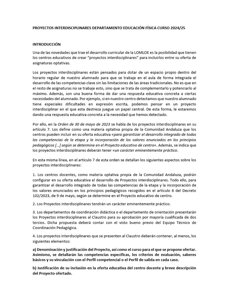 Proyectos Interdisciplinarios en Educación Física | PDF ...
