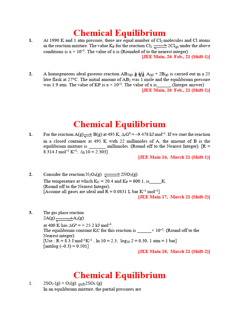 Chemical Equilibrium JM21 | PDF | Chemical Equilibrium | Mole (Unit)
