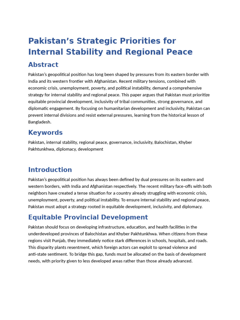 Pakistan's Path to Stability and Peace | PDF | Pakistan | Khyber ...