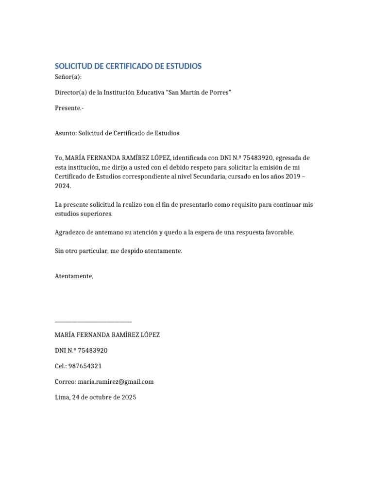 Solicitud de Certificado de Estudios | PDF