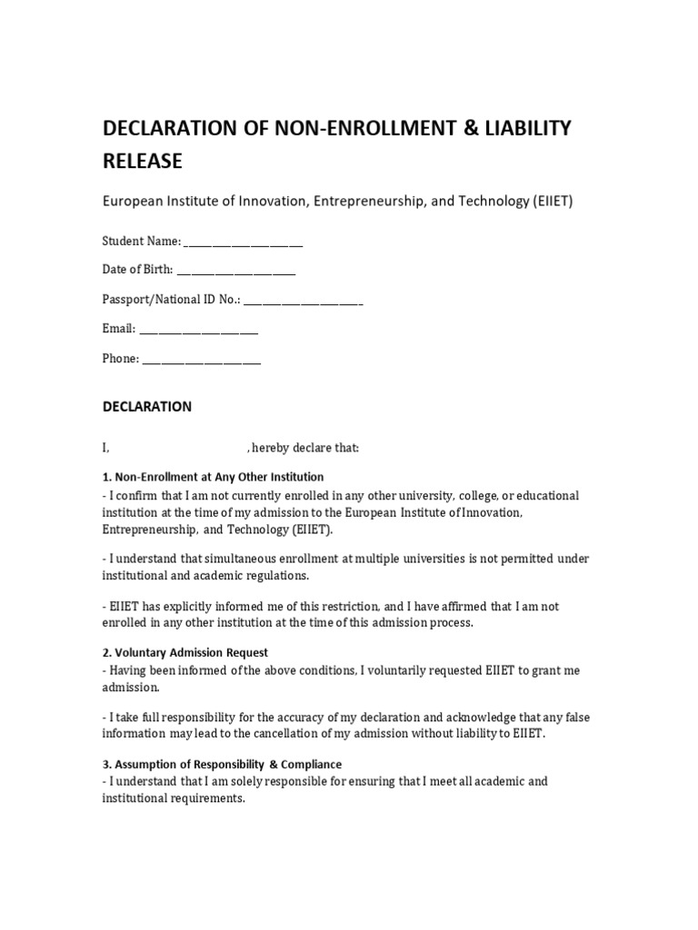 EIIET Non-Enrollment Declaration Form | PDF
