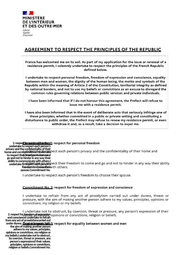 Agreement to Respect the Principles of the Republic (Anglais)-2-1 | PDF ...