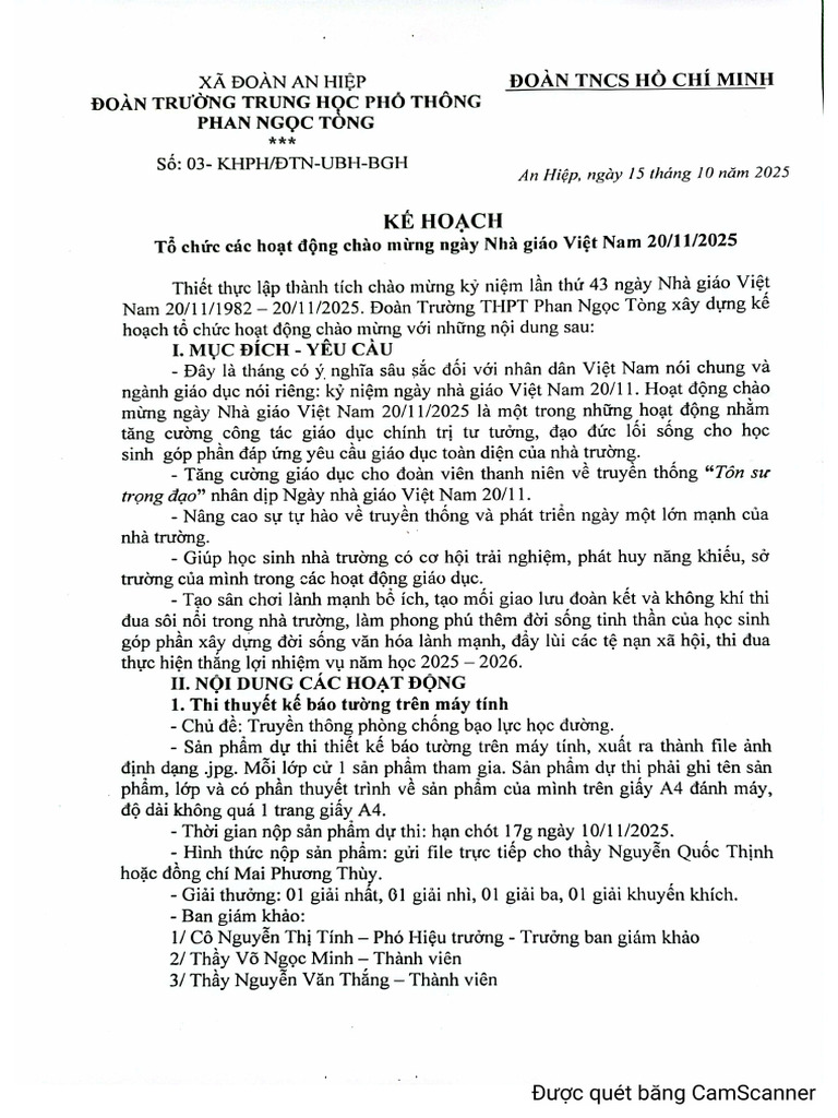 KH T CH C Các Ho T Đ NG 20-11-1 | PDF