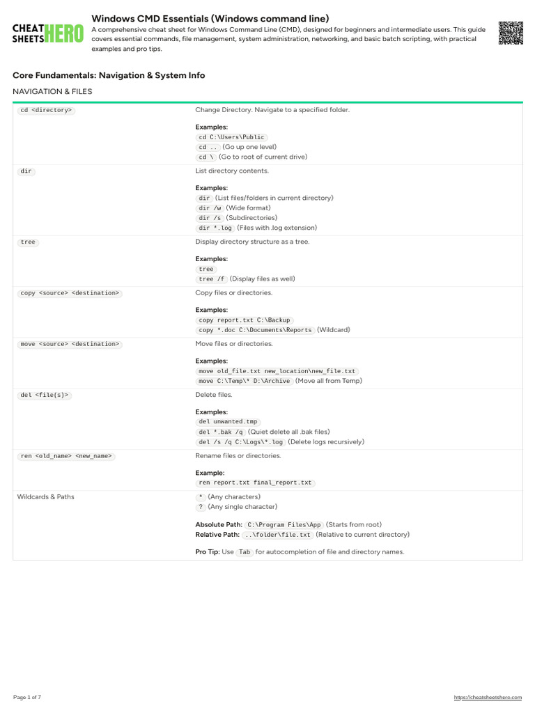 Windows CMD Essentials Windows Command Line Cheatsheet | PDF | Computer ...