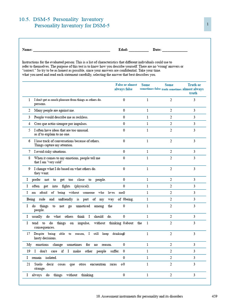DSM-5 Personality Inventory Assessment | PDF | Dsm 5 | Truth