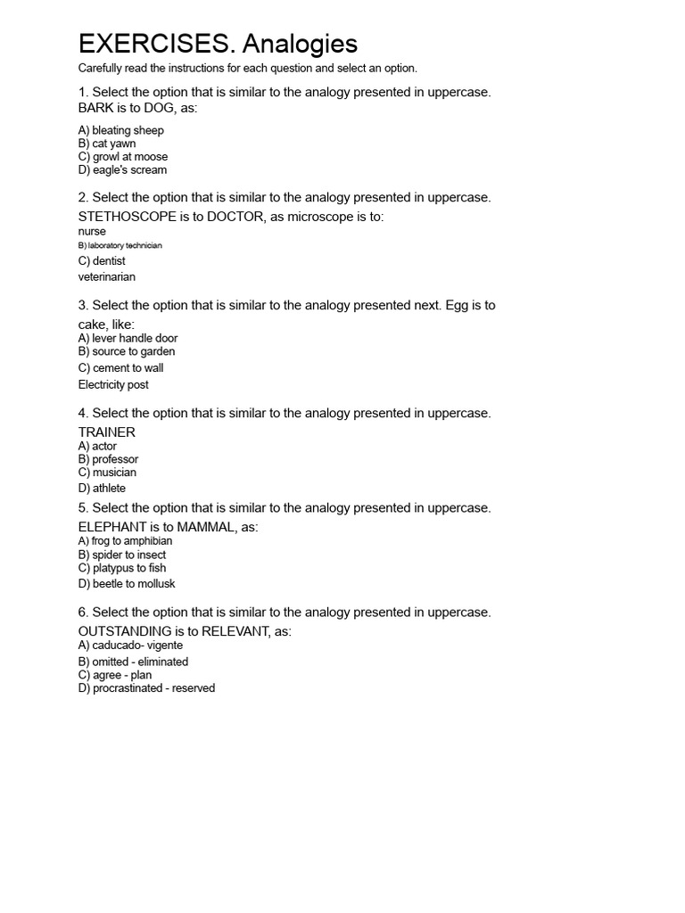 Analogy Exercises for Skill Practice | PDF