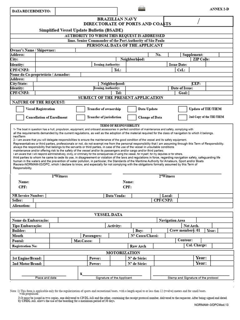 Vessel Registration Application Form | PDF | Shipping | Water Transport