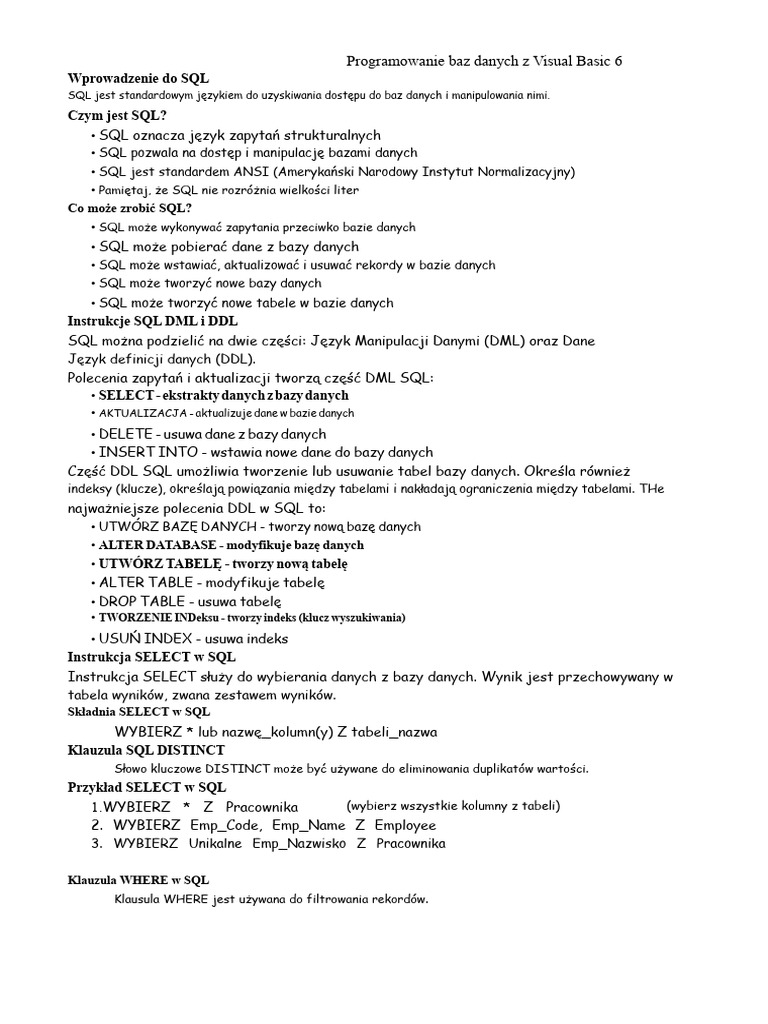 Microsoft Visual Basic 6 (Programowanie Baz Danych SQL) | PDF
