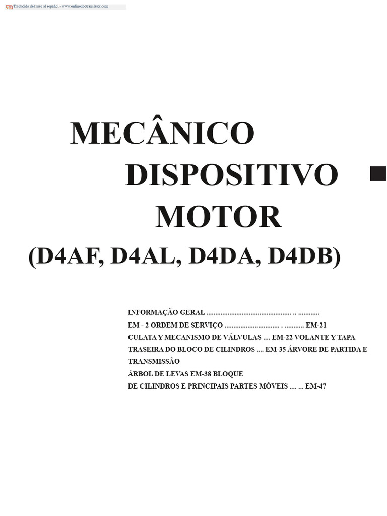 Mecânico Dispositivo Motor: (D4AF, D4AL, D4DA, D4DB) | PDF | Pistão ...
