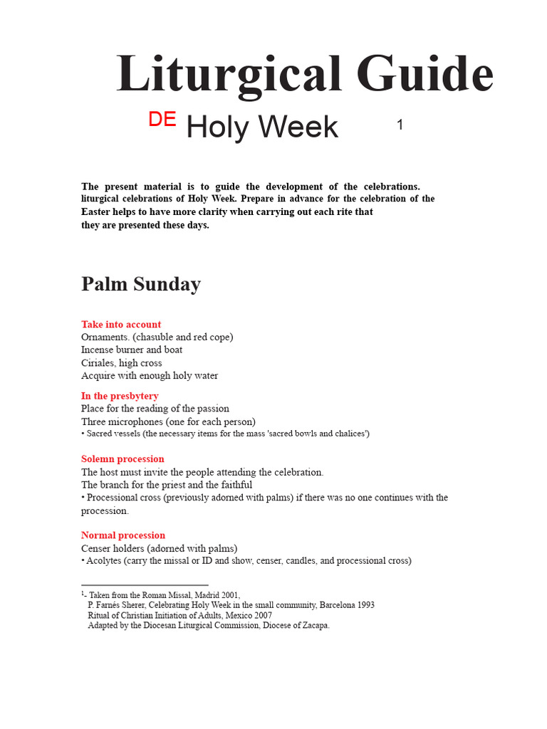 Holy Week Liturgical Celebration Guide | PDF | Eucharist | Baptism