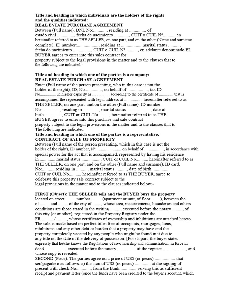 Real Estate Purchase Agreement Template | PDF | United States Dollar ...