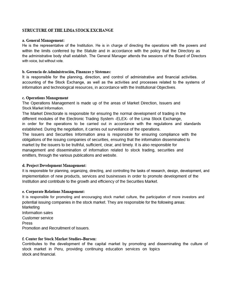 Lima Stock Exchange Management Structure | PDF | Stocks | Securities ...