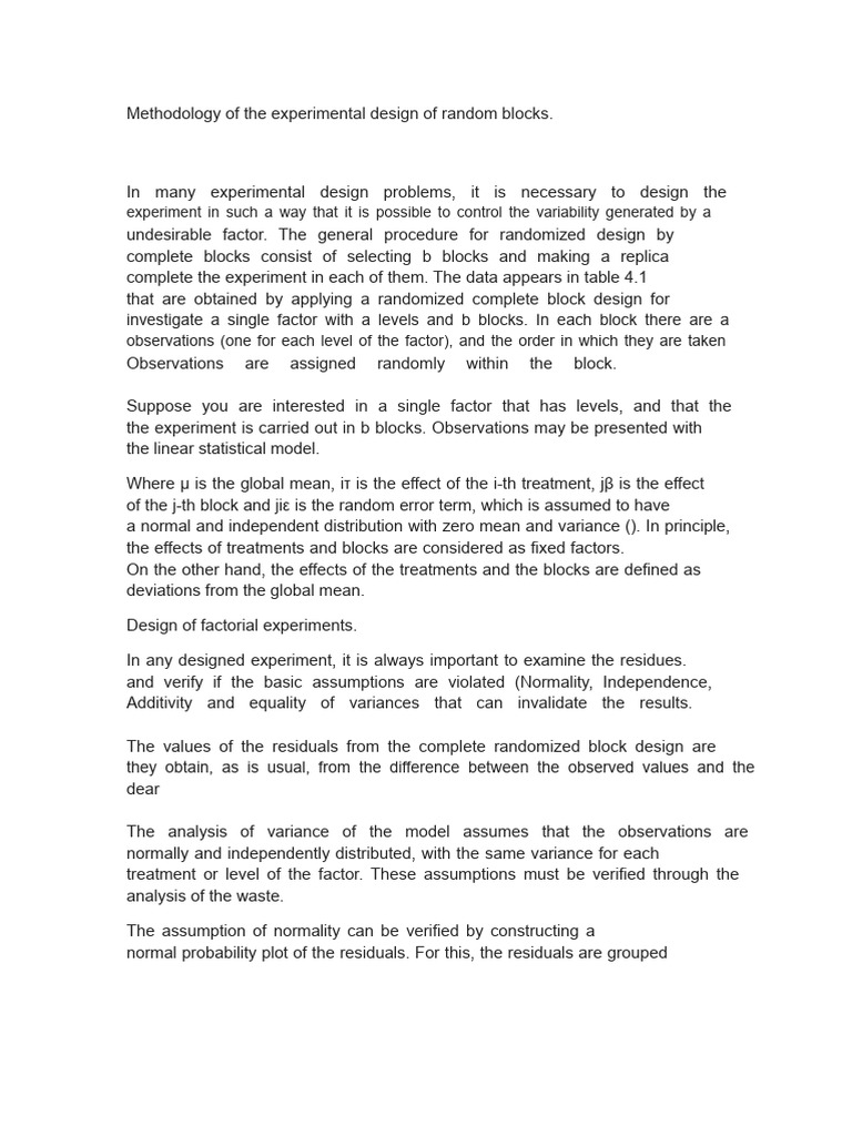 Methodology of The Randomized Block Experimental Design | PDF | Errors ...