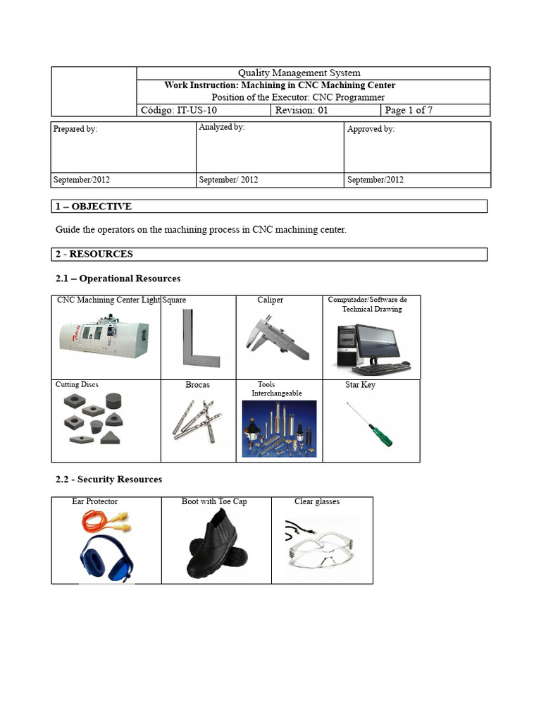 IT-US-10 - Machining On CNC Machining Center - Rev.01 - PDF | PDF ...