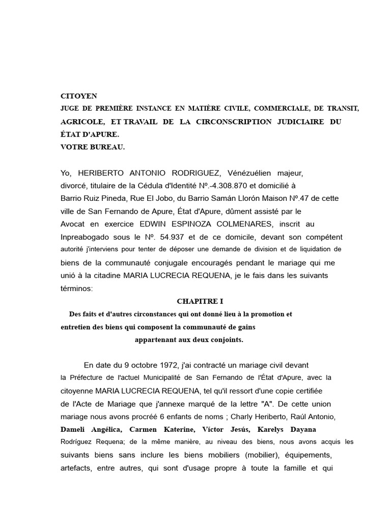Demande de liquidation de biens conjugaux | PDF | Mariage | Divorce