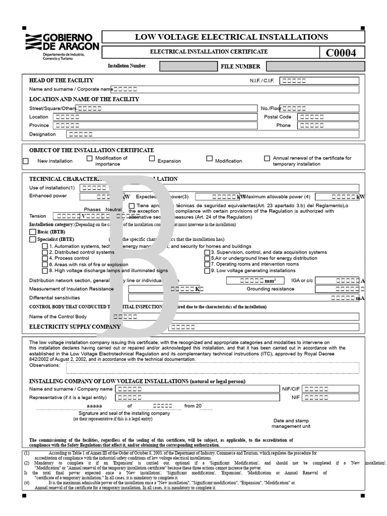 Low Voltage Electrical Installation Certificate | PDF | Electrical ...