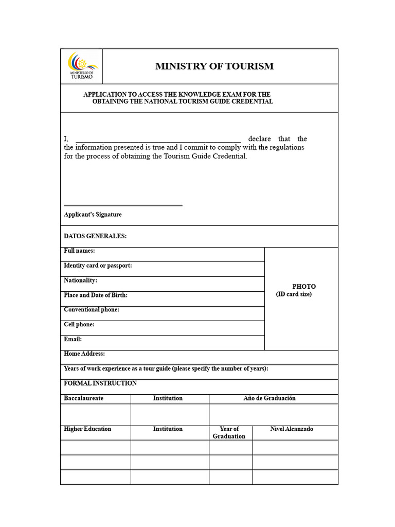 National Tourism Guide Credential Application | PDF