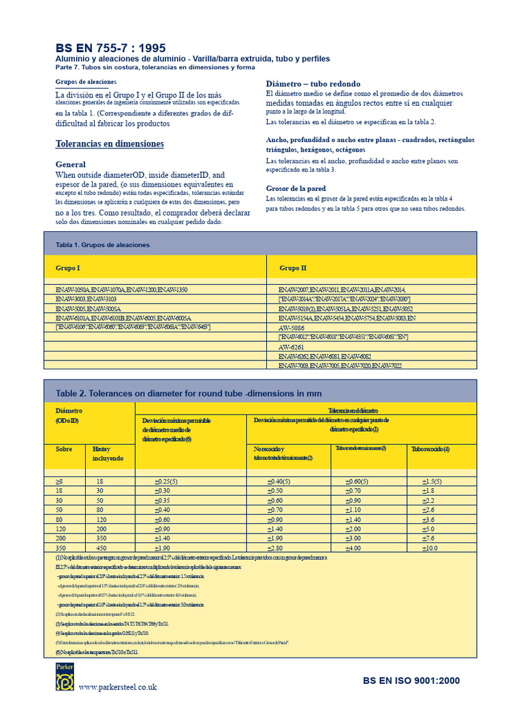 Tolerancias de tubos de aluminio BS EN 755-7 | PDF | Aluminio ...