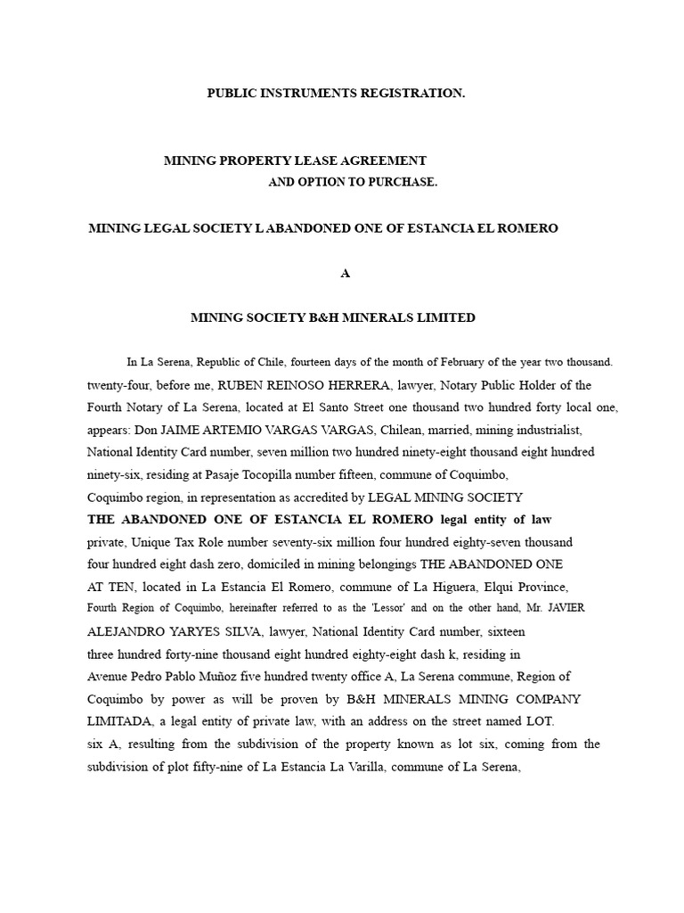Mining Lease Agreement in Chile | PDF | Leasehold Estate | Lease