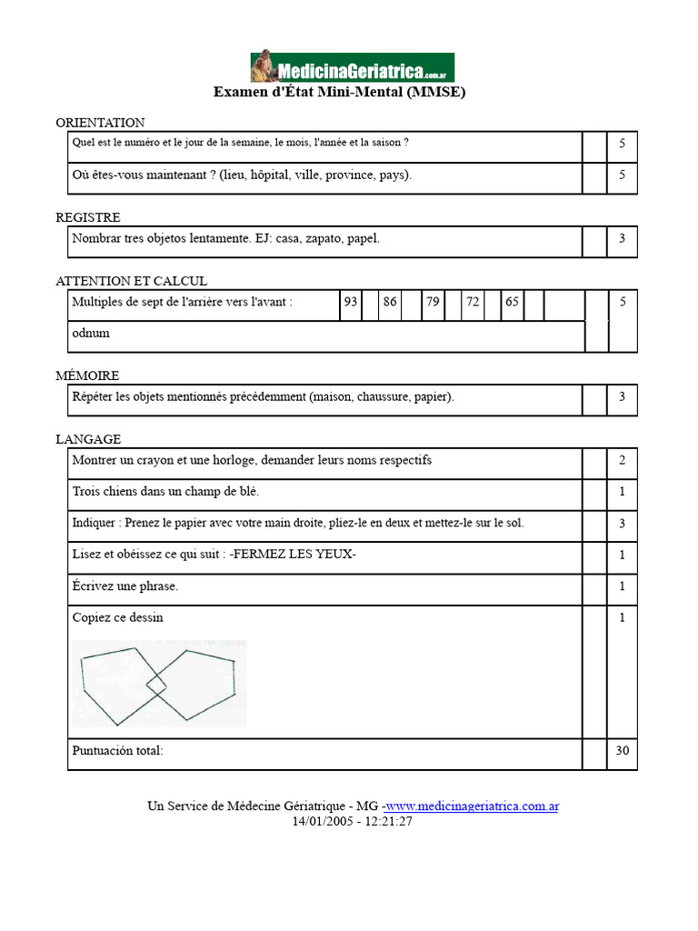 Examen Mini-Mental : Guide et Évaluation | PDF