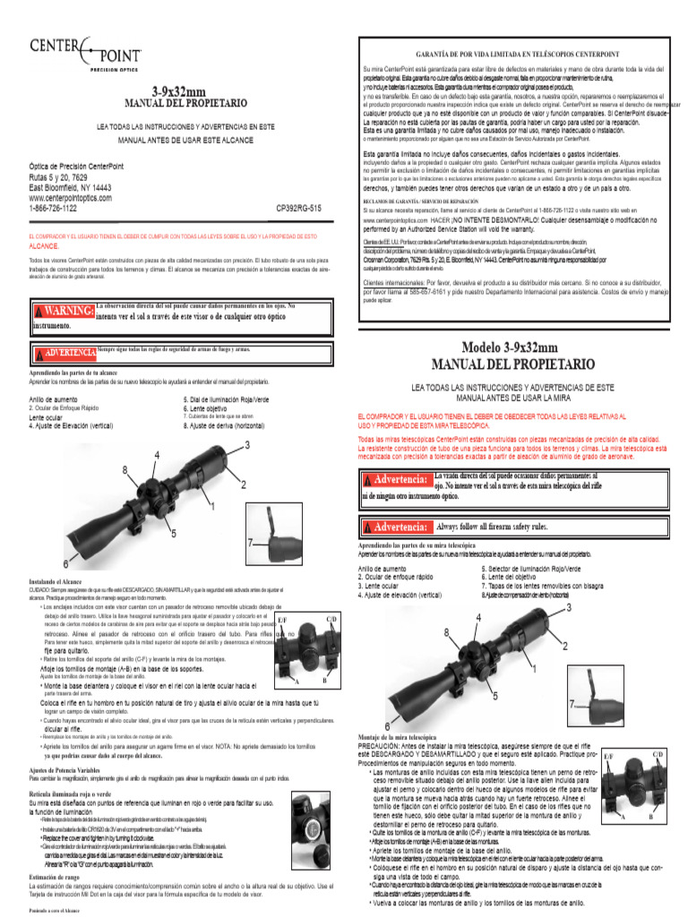 Garantía Limitada Telescopios CenterPoint | PDF | Tornillo | Rifle