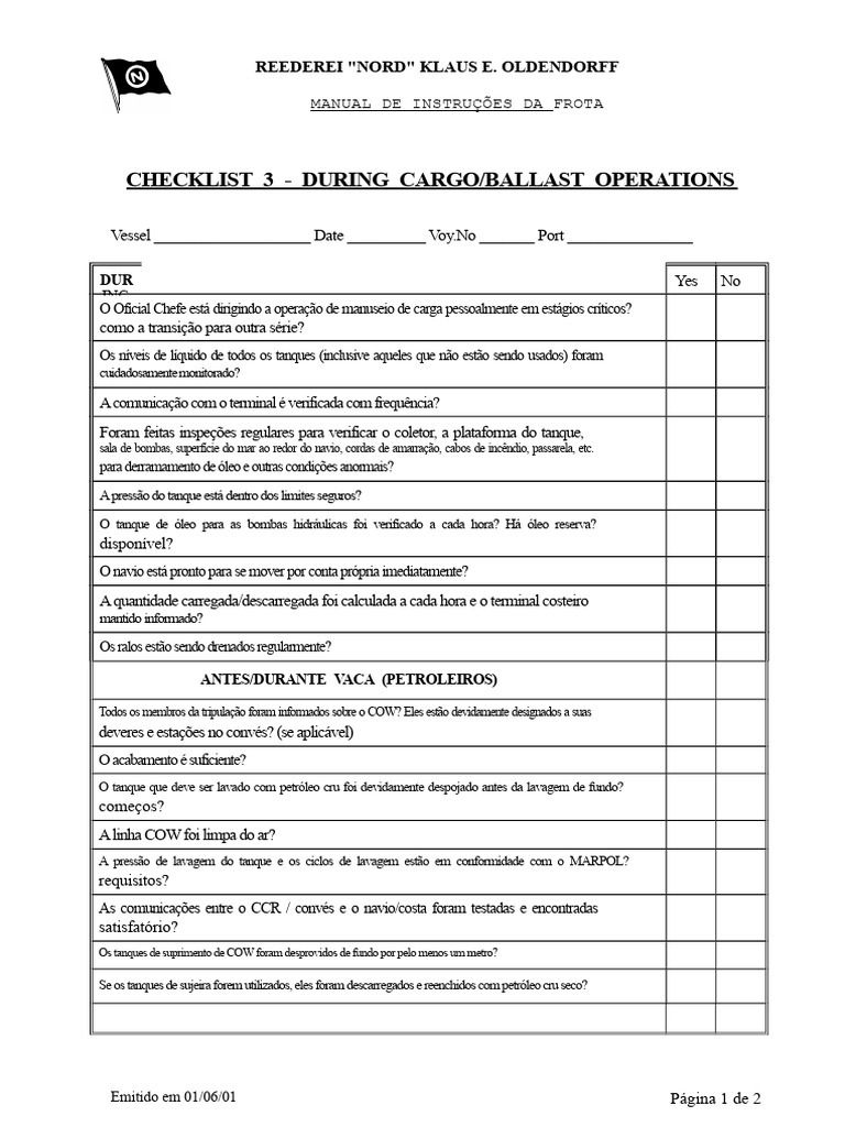 Checklist de Operações de Carga e Lastro | PDF