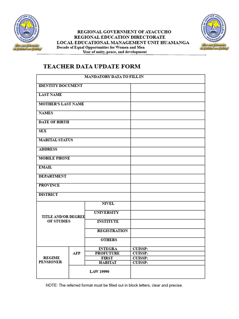 Teacher Data Update Form Guidelines | PDF