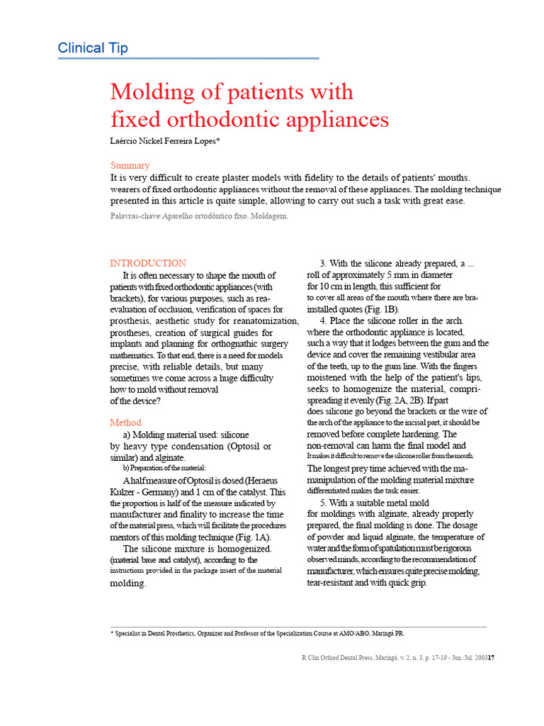 Molding Techniques for Orthodontic Appliances | PDF | Orthodontics ...
