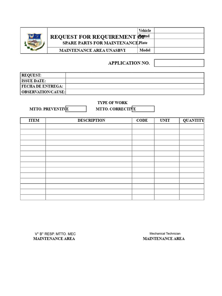 Spare Parts Request for Vehicle Maintenance | PDF