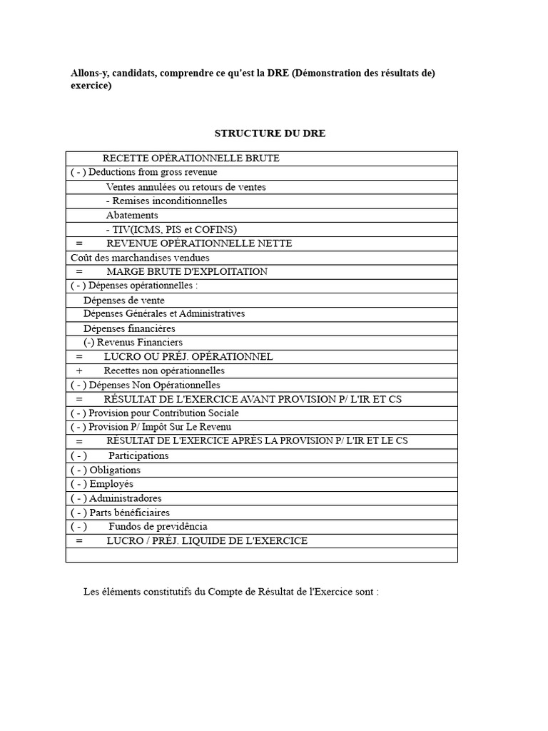 Comprendre la DRE : Structure et Éléments | PDF | Argent | Impôt sur le ...