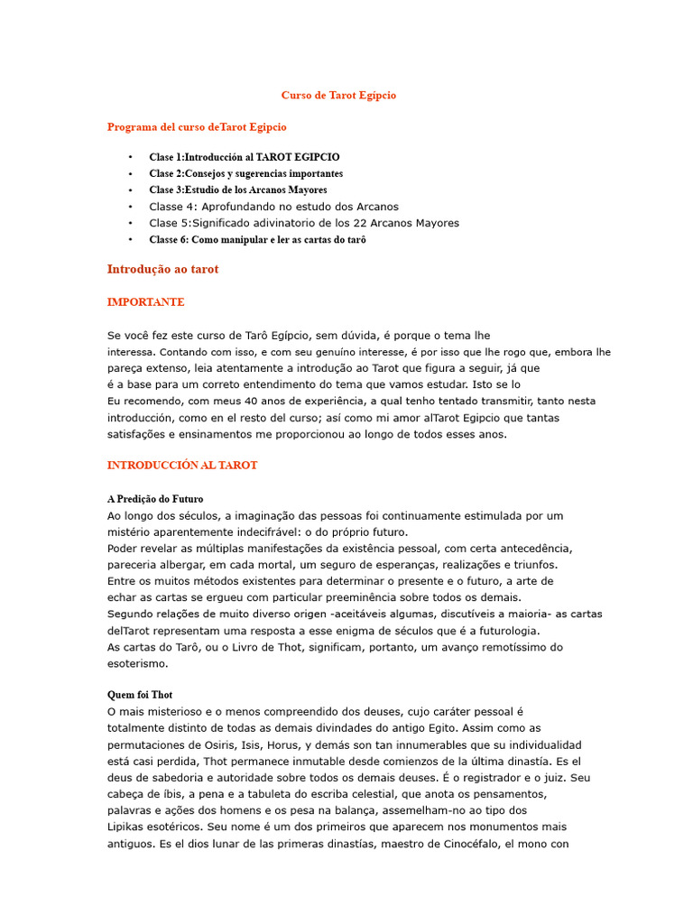 Curso Completo de Tarot Egípcio | PDF | Tarô | Ísis