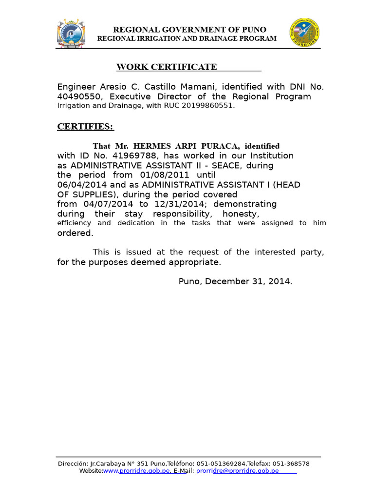 Work Certificate | PDF
