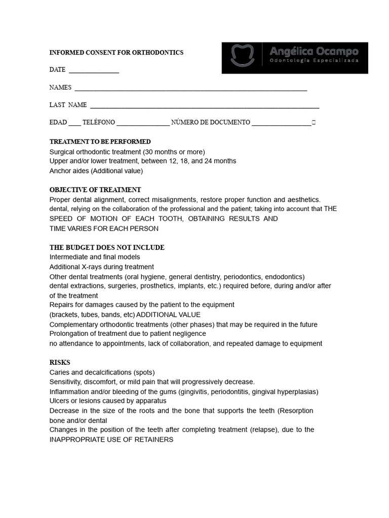 Informed Consent Orthodontics PDF | PDF | Orthodontics | Dentistry