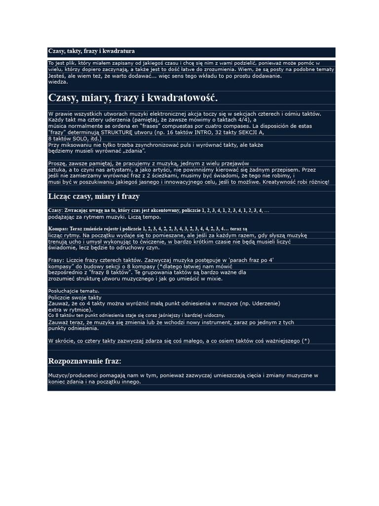 Czasy, Miar, Frazy I Kwadratura | PDF
