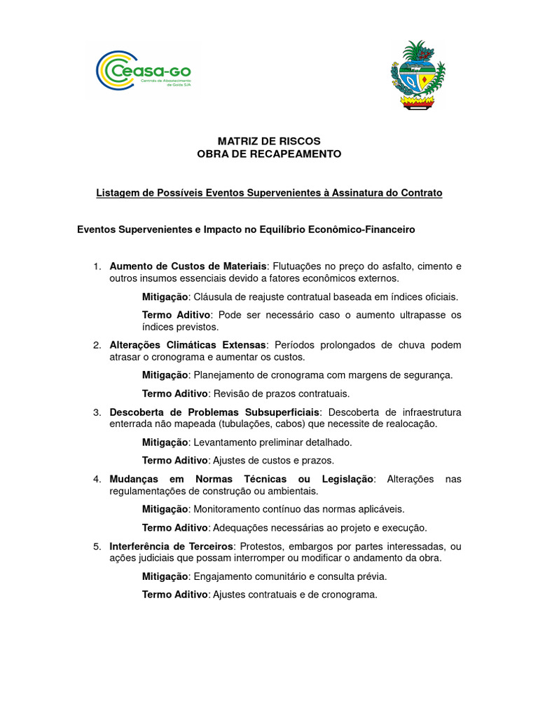 Matriz de Riscos em Recapeamento Asfáltico | PDF | Mitigação das ...