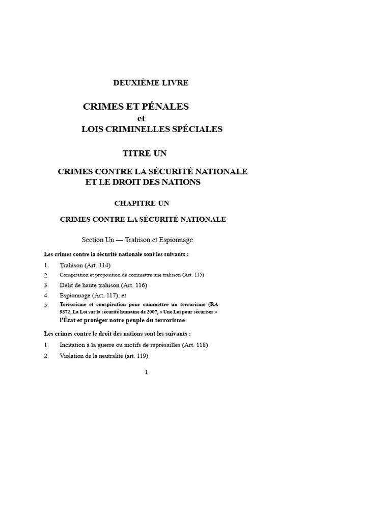 Crimes contre la sécurité nationale | PDF | Crimes | Crime et violence