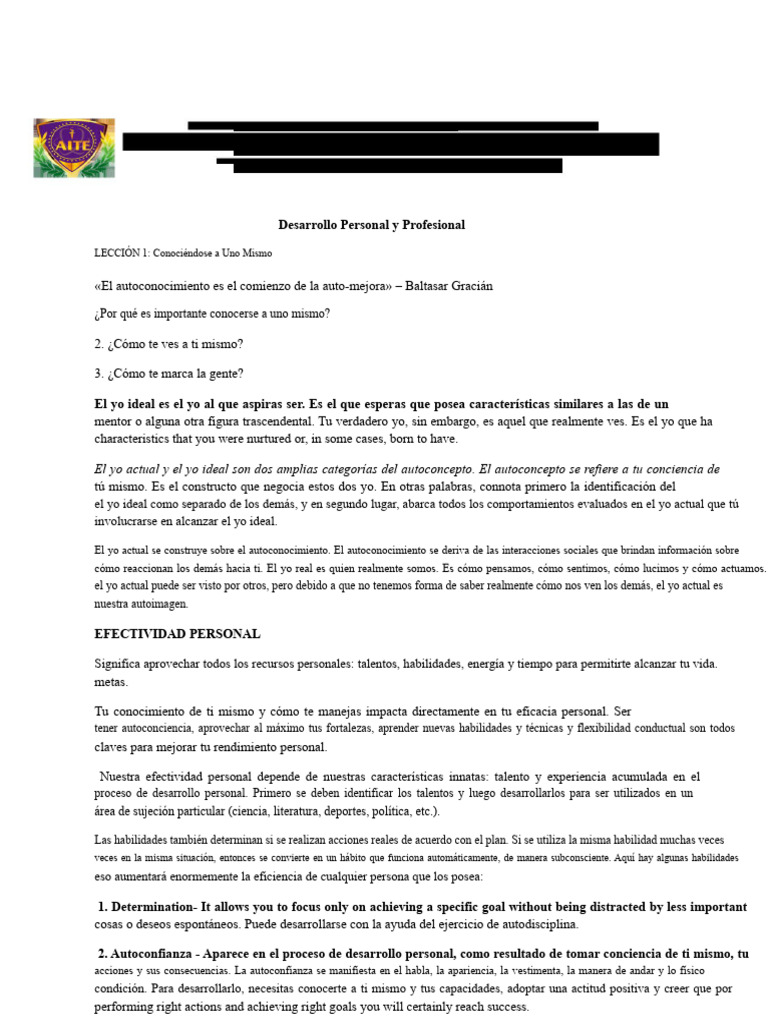 Desarrollo Personal y Profesional - LECCIÓN 1 | PDF | Desarrollo ...